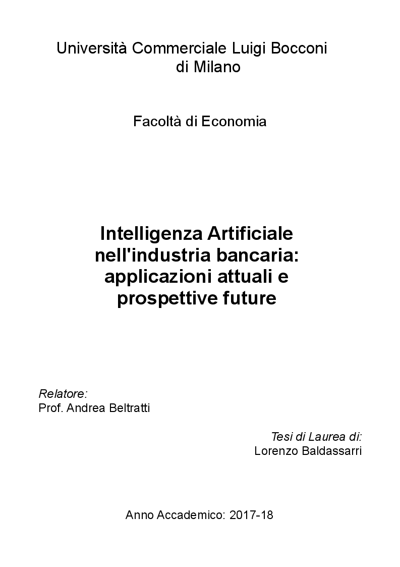 Anteprima della tesi: Intelligenza Artificiale nell'industria bancaria: applicazioni attuali e prospettive future, Pagina 1