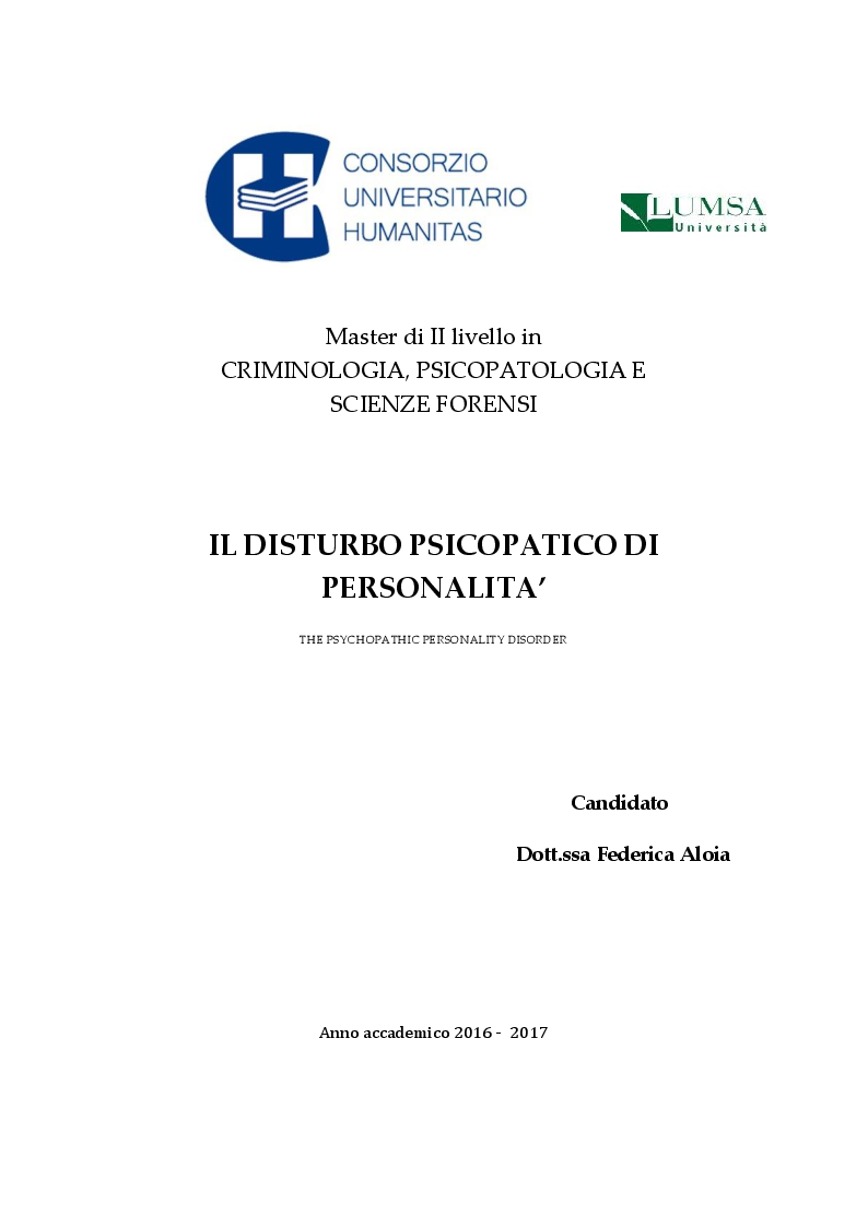 Anteprima della tesi: Il Disturbo Psicopatico di Personalità, Pagina 1