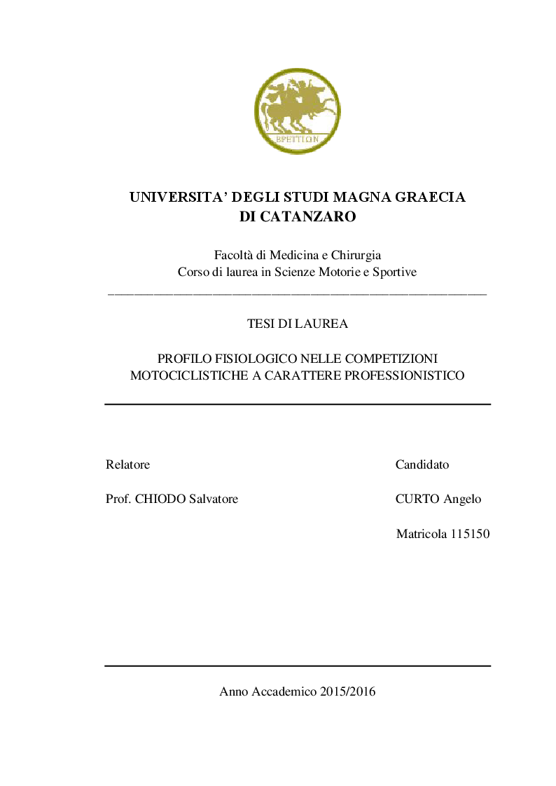 Anteprima della tesi: Profilo fisiologico nelle competizioni motociclistiche a carattere professionistico, Pagina 1