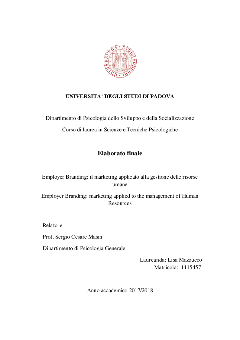 Anteprima della tesi: Employer Branding: il marketing applicato alla gestione delle risorse umane, Pagina 1