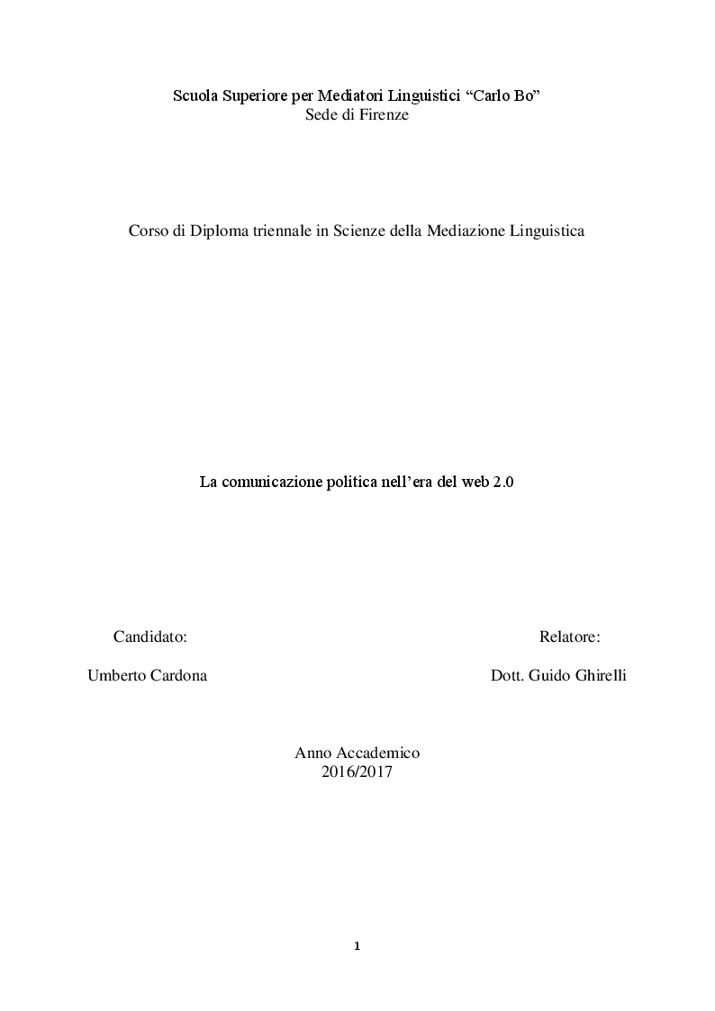 Anteprima della tesi: La comunicazione politica nell'era del web 2.0, Pagina 1