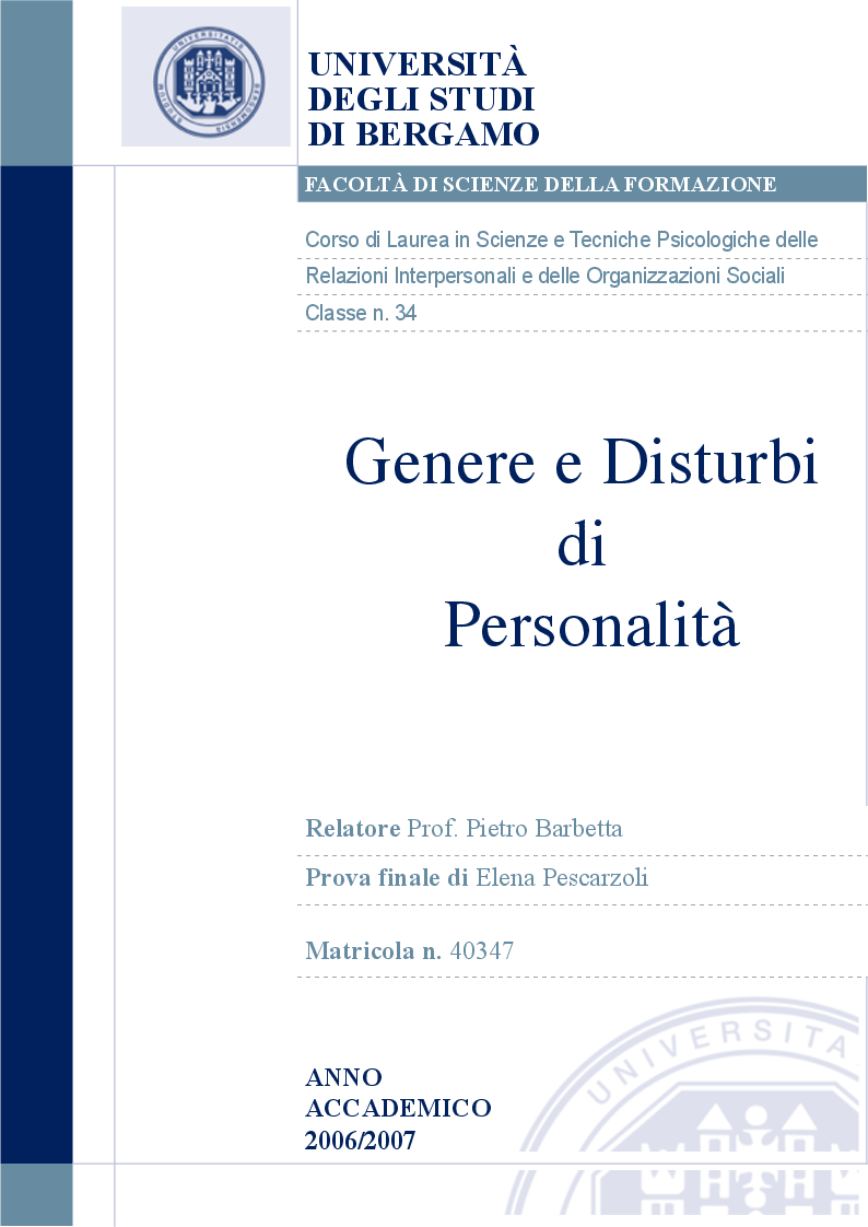 Anteprima della tesi: Genere e disturbi di personalità, Pagina 1