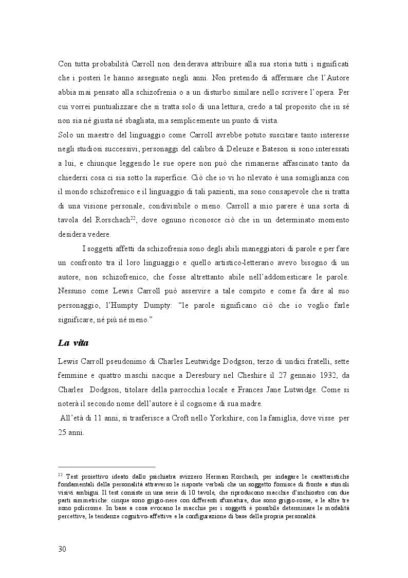 Anteprima della tesi: Il mondo di Carroll e la schizofrenia. Confronto tra il comportamento schizofrenico e le opere di Lewis Carroll, Pagina 3