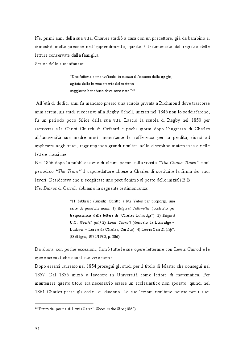 Anteprima della tesi: Il mondo di Carroll e la schizofrenia. Confronto tra il comportamento schizofrenico e le opere di Lewis Carroll, Pagina 4