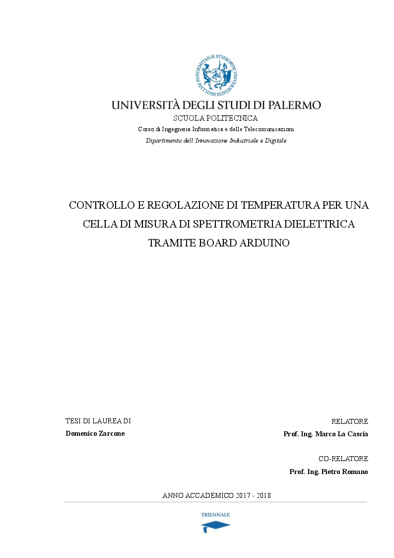 Anteprima della tesi: Controllo e regolazione di temperatura per una cella di misura di spettrometria dielettrica tramite board Arduino, Pagina 1