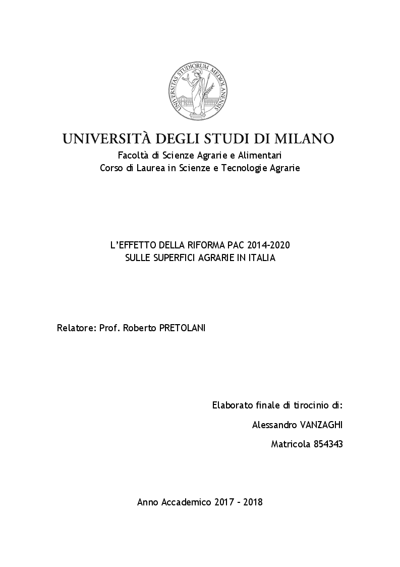 Anteprima della tesi: L'effetto della riforma Pac 2014-2020 sulle superfici agrarie in Italia, Pagina 1