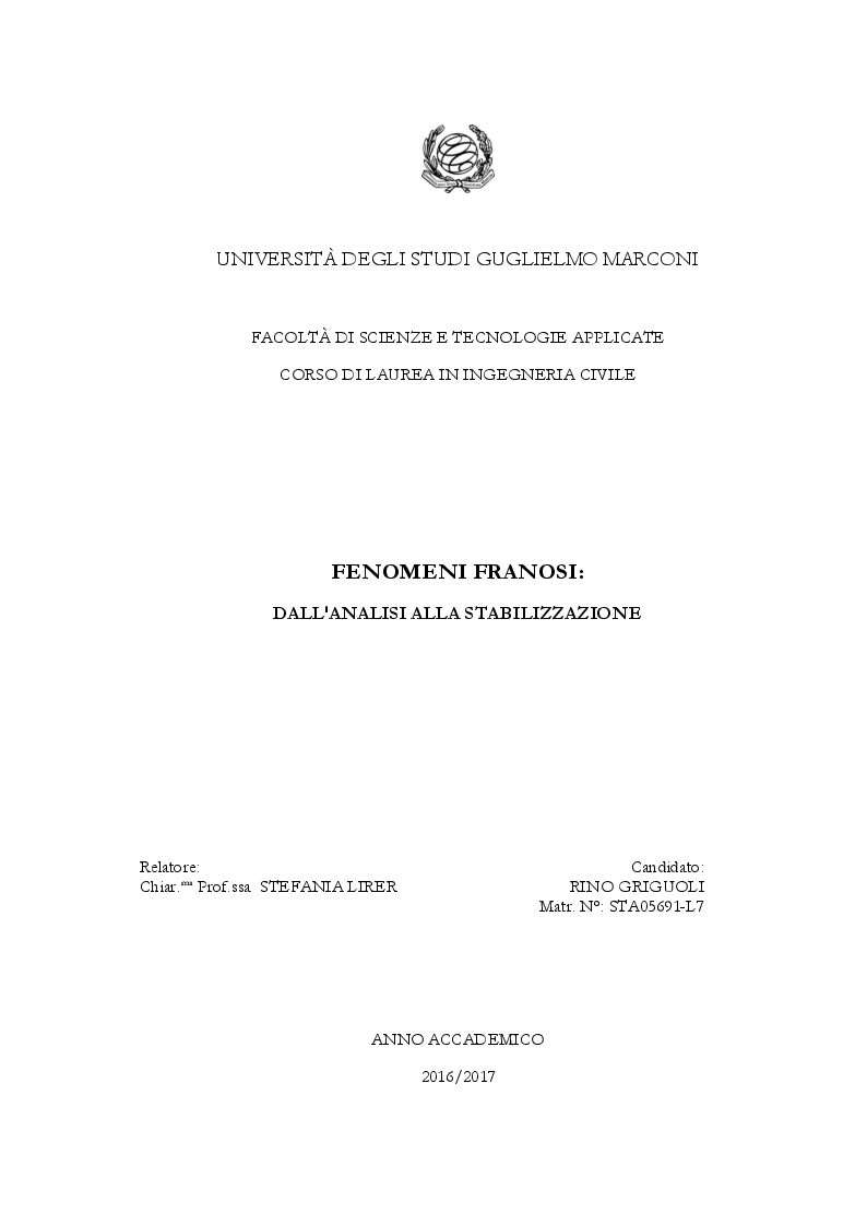 Anteprima della tesi: Fenomeni franosi: dall'analisi alla stabilizzazione, Pagina 1