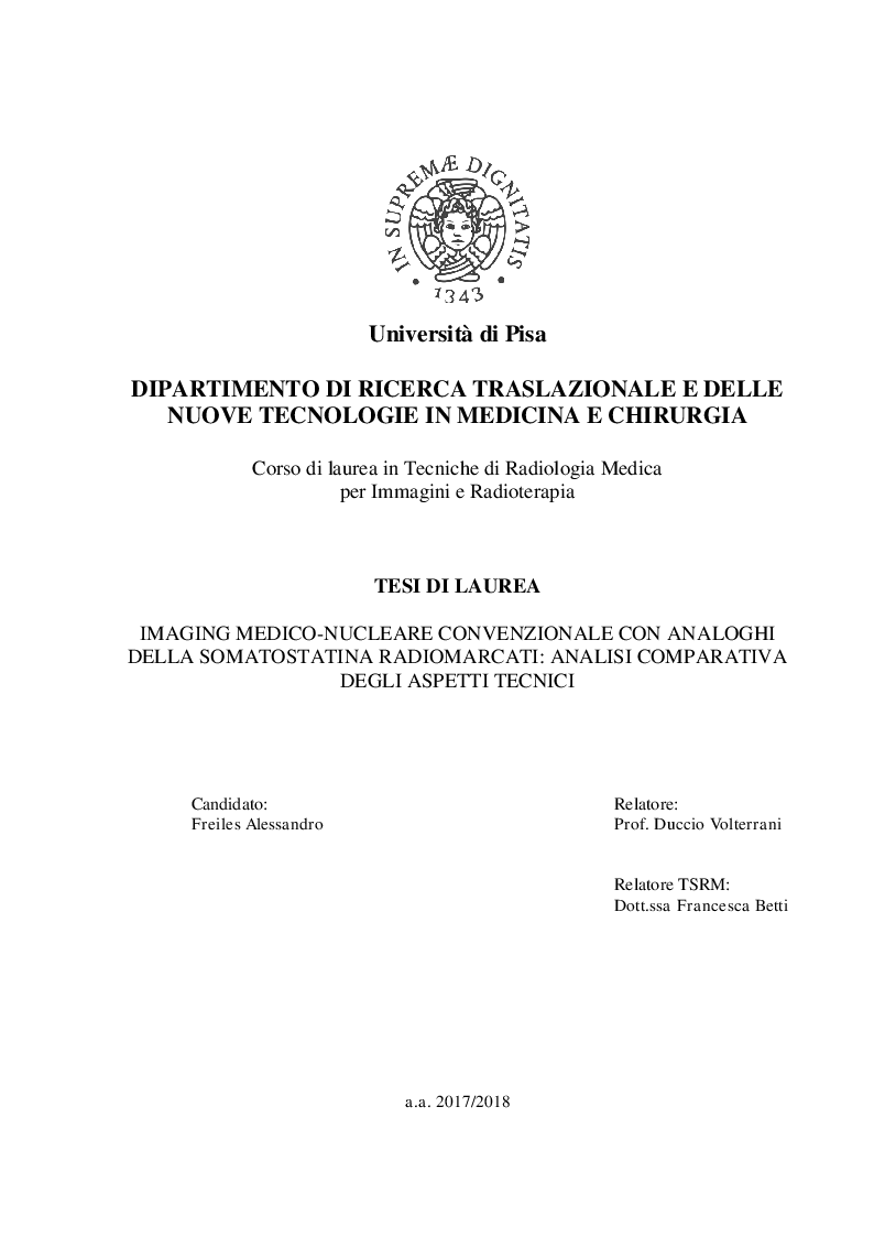 Anteprima della tesi: Imaging medico-nucleare con analoghi della somatostatina radiomarcati: Analisi comparativa degli aspetti tecnici, Pagina 1
