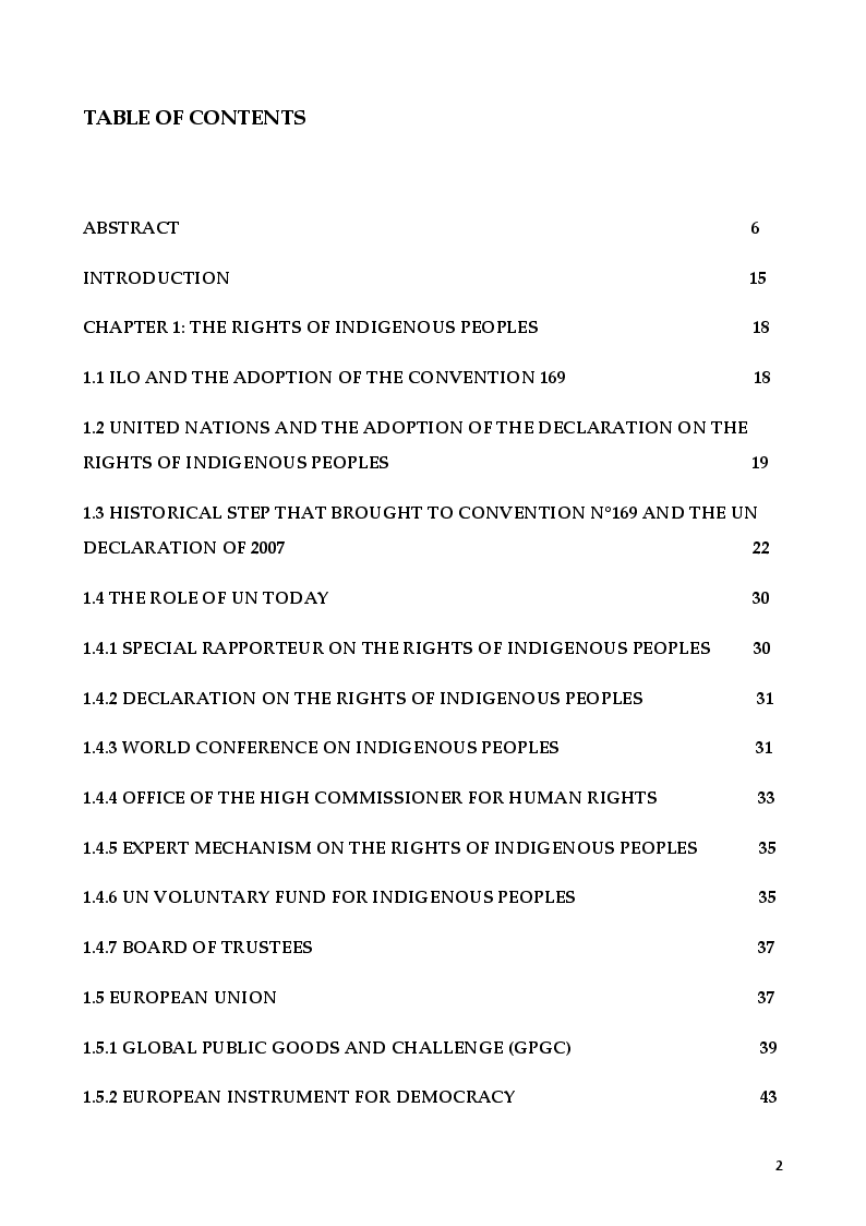 Indice della tesi: The Rights of Indigenous Peoples: Mapuche case, Pagina 1