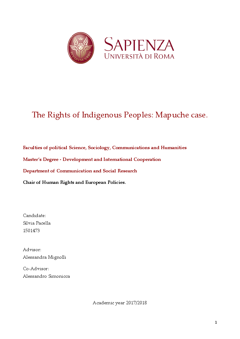 Anteprima della tesi: The Rights of Indigenous Peoples: Mapuche case, Pagina 1