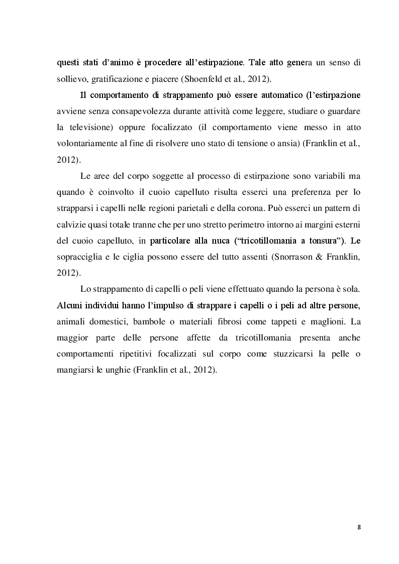 Anteprima della tesi: La tricotillomania e uno strumento per la sua misura, il Milwaukee Inventory for styles of Trichotillomania-adult version (MIST-A): uno studio preliminare per la validazione della versione italiana, Pagina 8