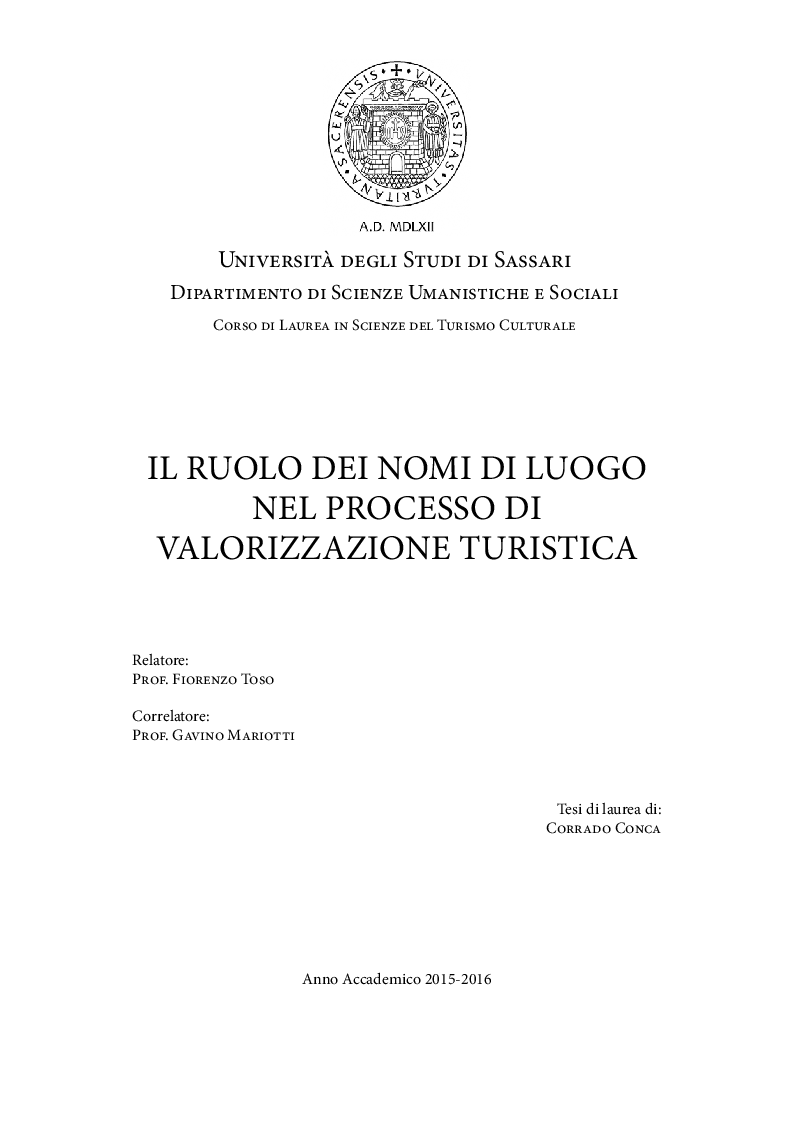 Anteprima della tesi: Il ruolo dei nomi di luogo nel processo di valorizzazione turistica, Pagina 1