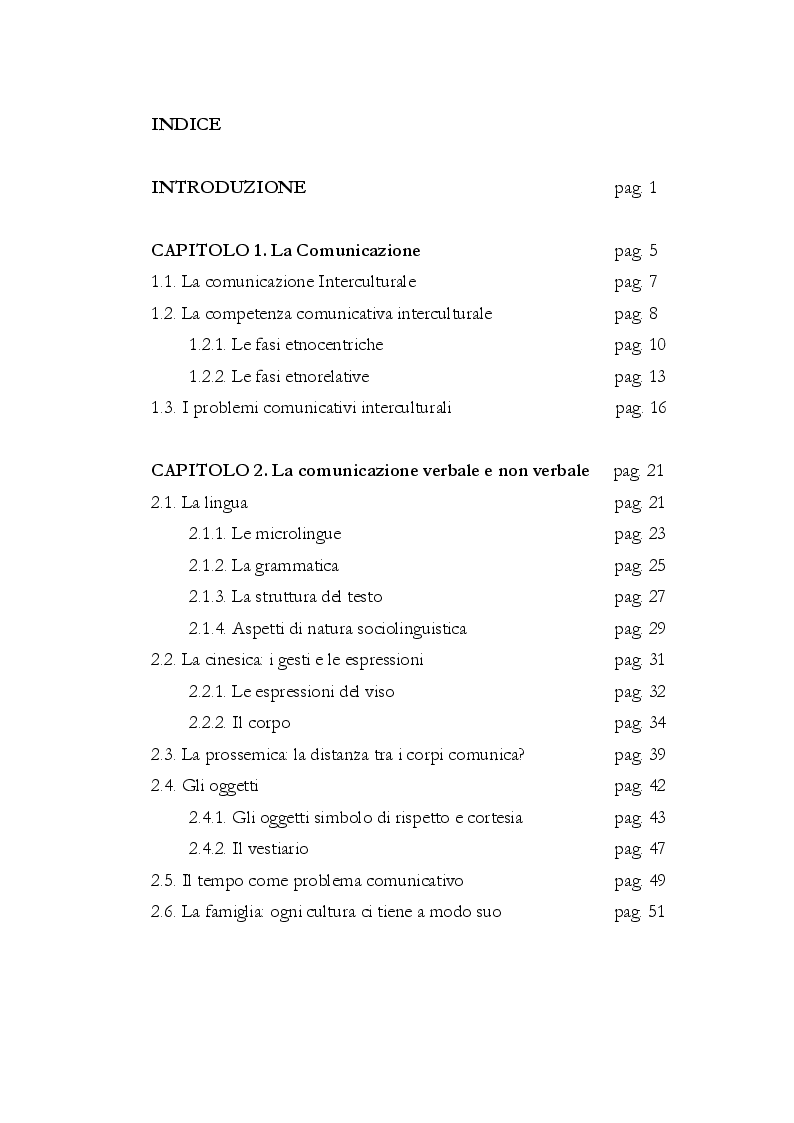 Indice della tesi: La Comunicazione Interculturale: le difficoltà dell’interprete di trattativa tra prossemica e cinesica, Pagina 1