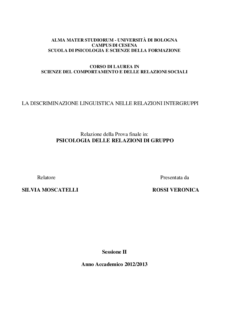 Anteprima della tesi: La discriminazione linguistica nelle relazioni intergruppi, Pagina 1
