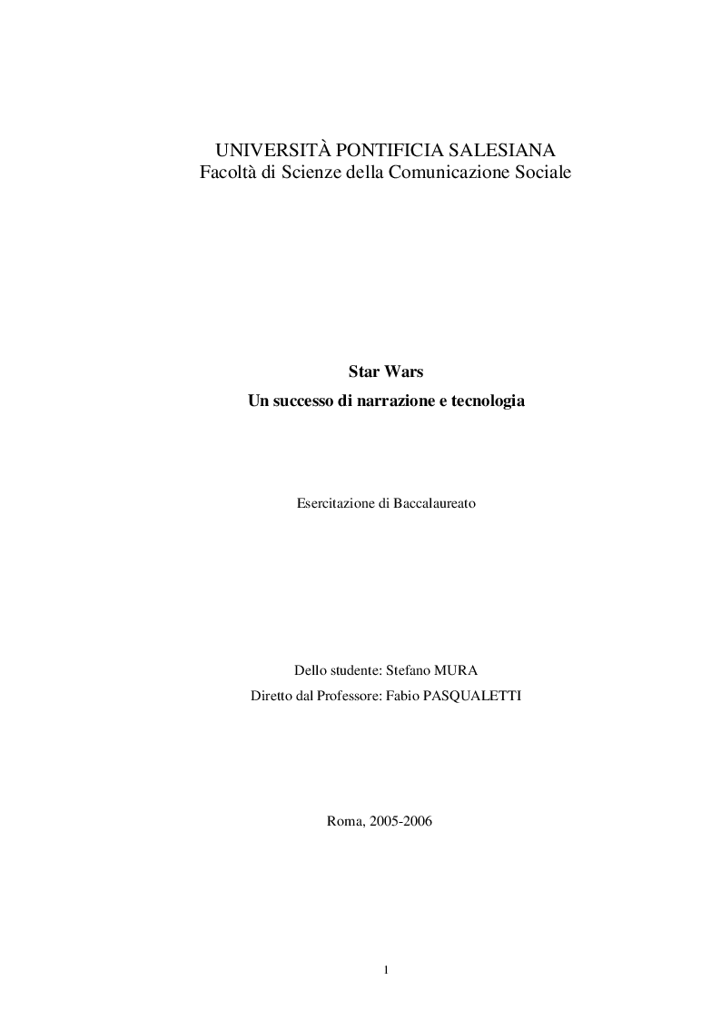 Anteprima della tesi: Star Wars, un successo di narrazione e tecnologia, Pagina 1