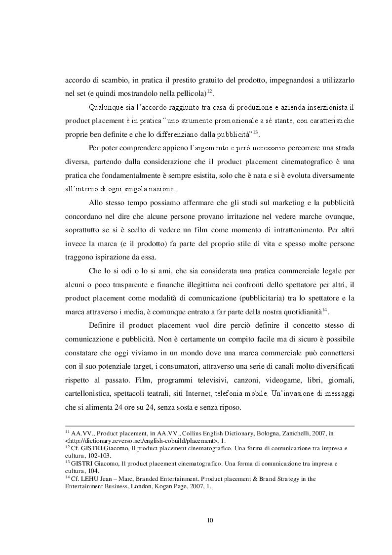 Anteprima della tesi: Pubblicità e cinema: storia del product placement tra esigenze di mercato, interessi dei produttori e diritti degli spettatori. Il caso controverso di Caos Calmo, Pagina 10