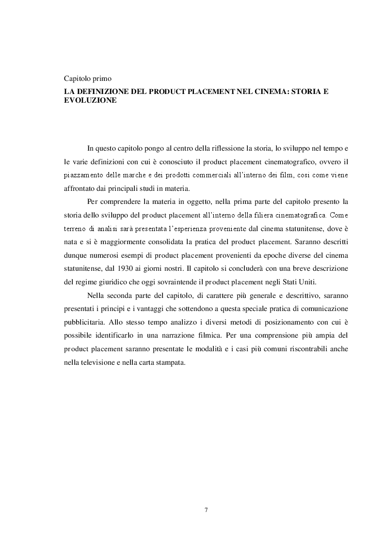 Anteprima della tesi: Pubblicità e cinema: storia del product placement tra esigenze di mercato, interessi dei produttori e diritti degli spettatori. Il caso controverso di Caos Calmo, Pagina 7