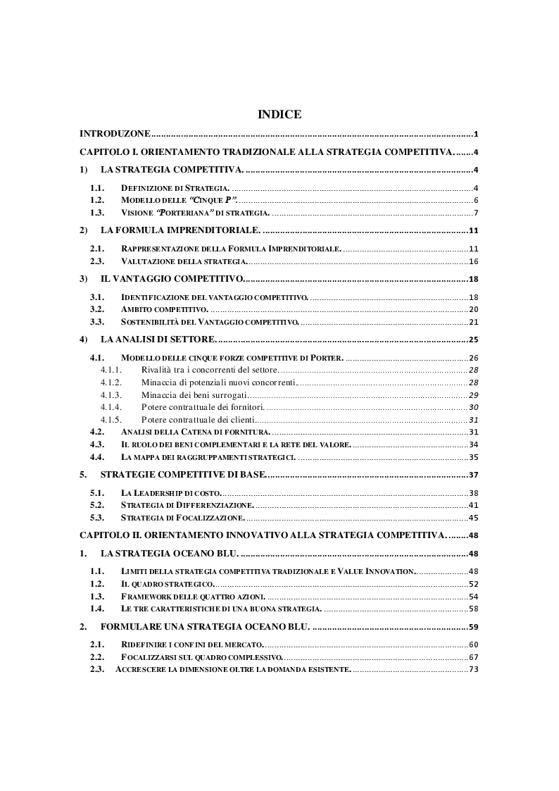 Indice della tesi: Blue Ocean Strategy: il caso Netflix, Pagina 1