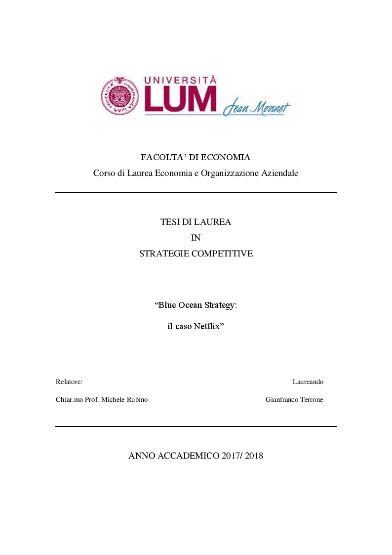 Anteprima della tesi: Blue Ocean Strategy: il caso Netflix, Pagina 1