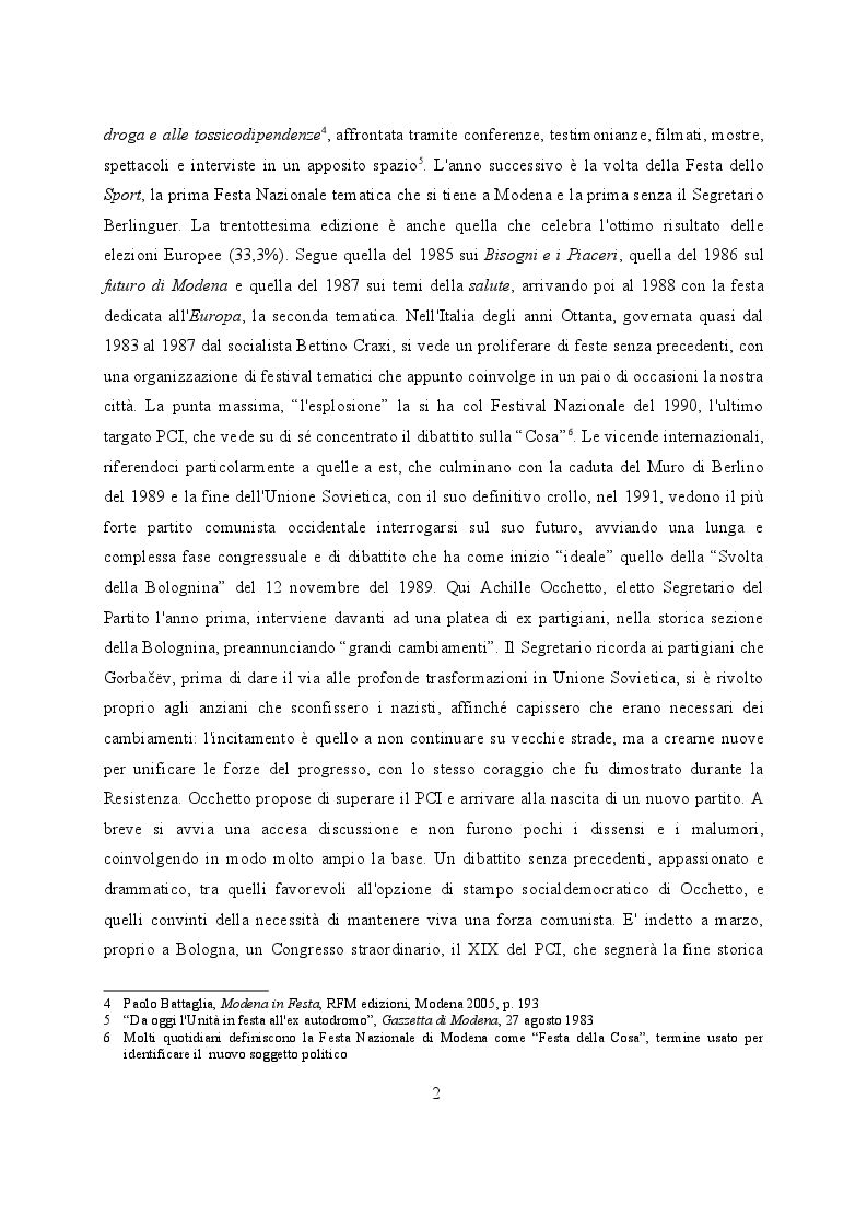 Anteprima della tesi: Feste de l'Unità a Modena. Cambiamenti e tradizioni socio – politiche dal 1983 al 2007, Pagina 3