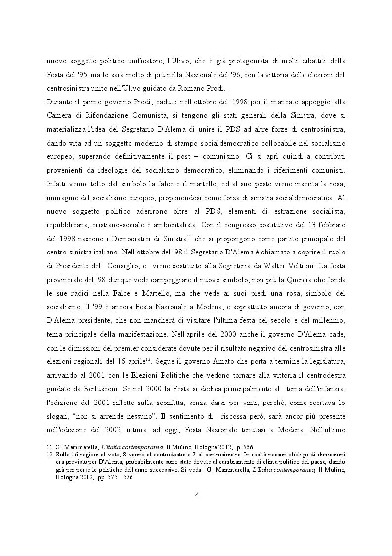 Anteprima della tesi: Feste de l'Unità a Modena. Cambiamenti e tradizioni socio – politiche dal 1983 al 2007, Pagina 5