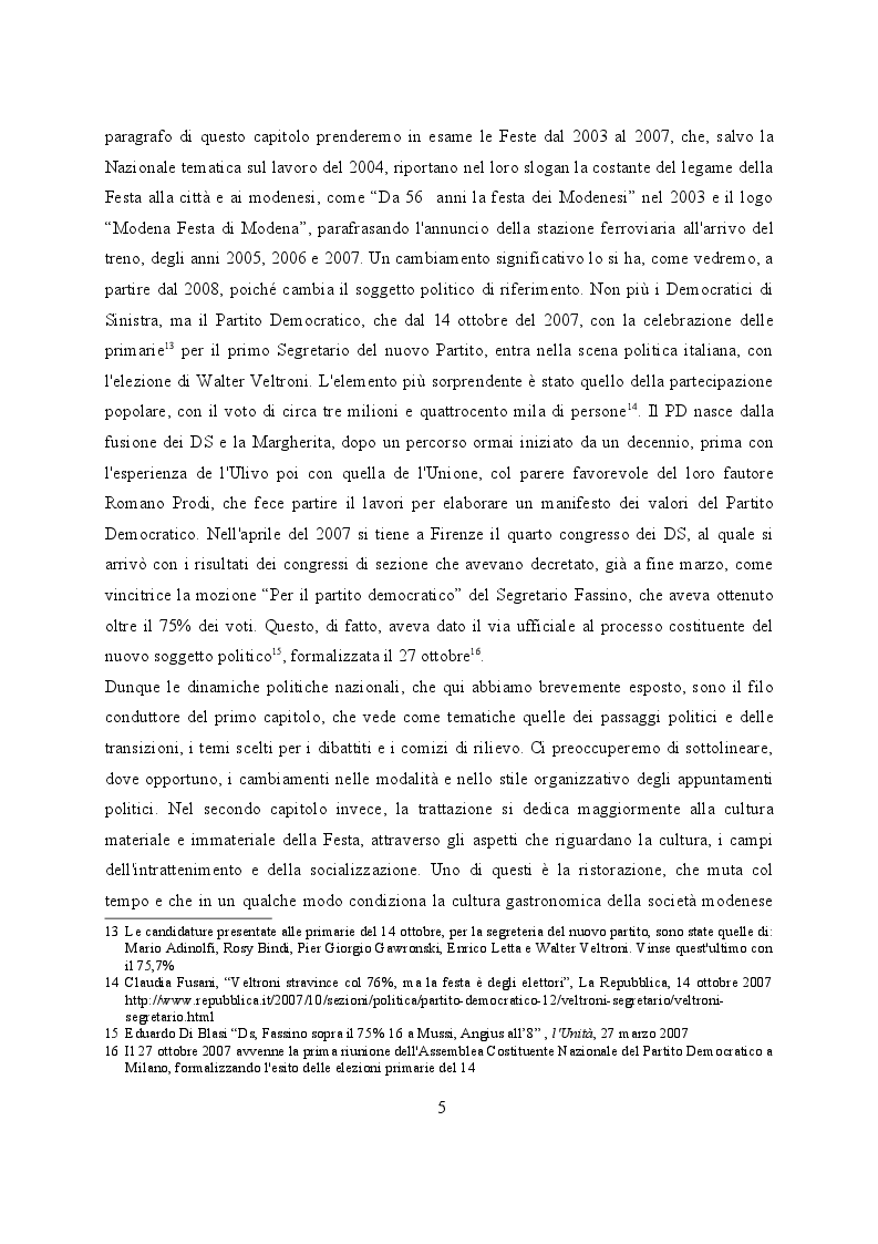 Anteprima della tesi: Feste de l'Unità a Modena. Cambiamenti e tradizioni socio – politiche dal 1983 al 2007, Pagina 6