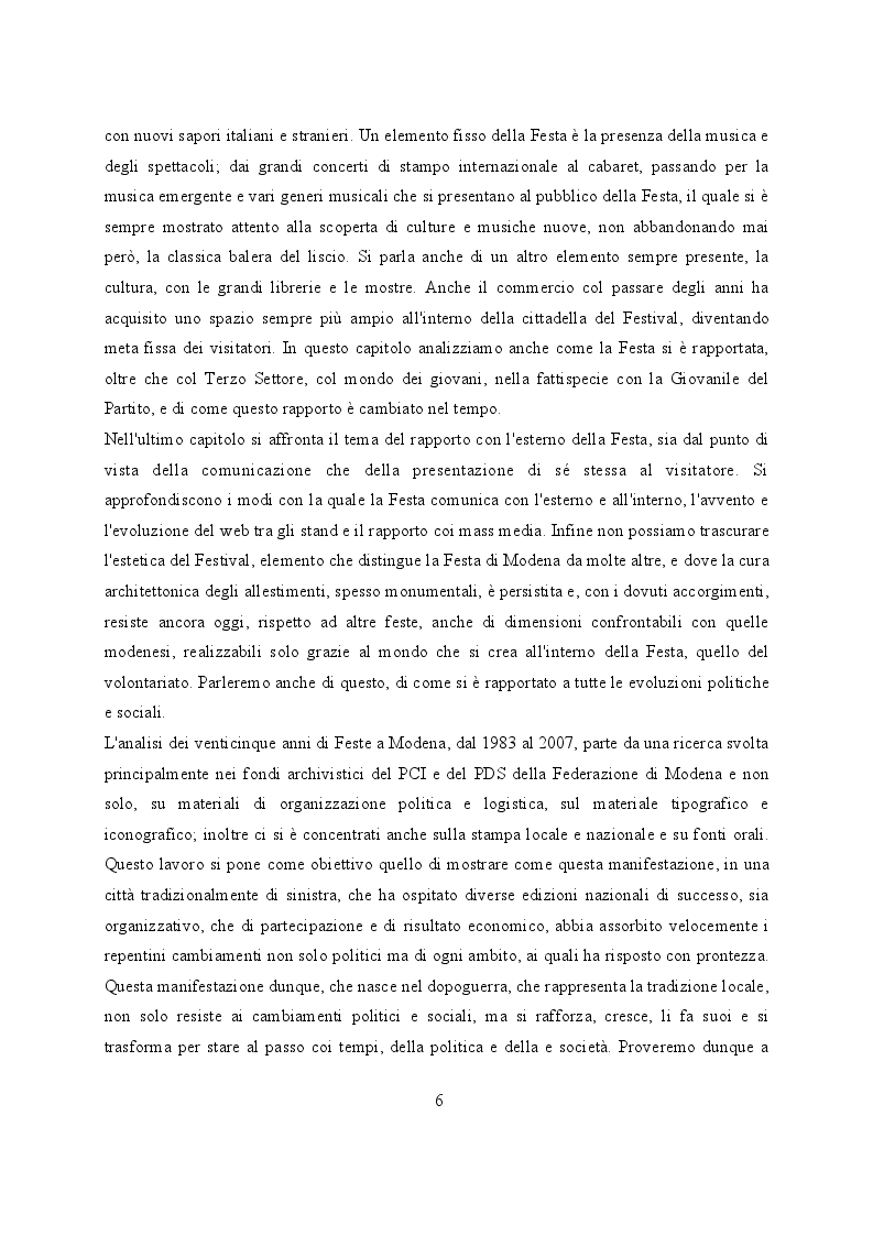 Anteprima della tesi: Feste de l'Unità a Modena. Cambiamenti e tradizioni socio – politiche dal 1983 al 2007, Pagina 7