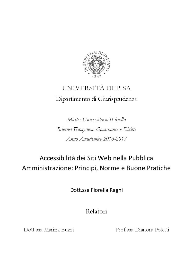 Anteprima della tesi: Accessibilità dei Siti Web nella Pubblica Amministrazione: Principi, Norme e Buone Pratiche, Pagina 1