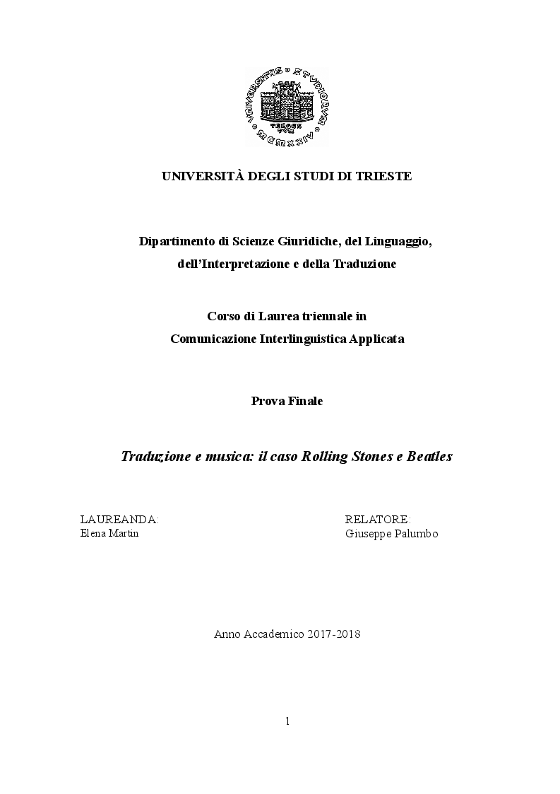 Anteprima della tesi: Traduzione e musica: il caso Rolling Stones e Beatles, Pagina 1