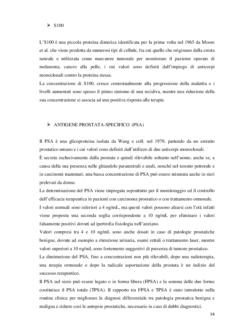 Estratto dalla tesi: Valutazione e dosaggio immunometrico dei markers tumorali