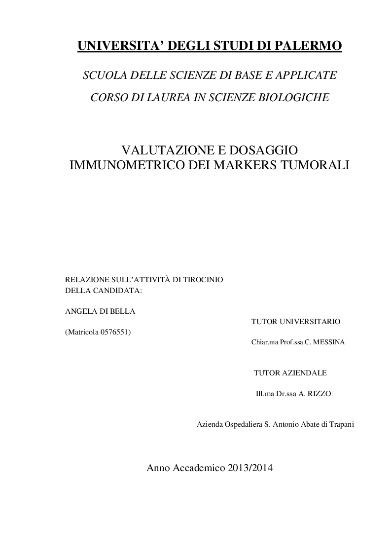 Anteprima della tesi: Valutazione e dosaggio immunometrico dei markers tumorali, Pagina 1