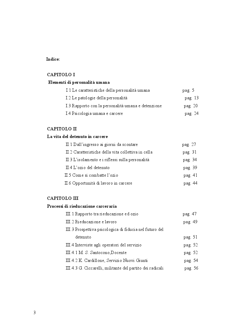 Indice della tesi: L'ozio del detenuto, Pagina 1