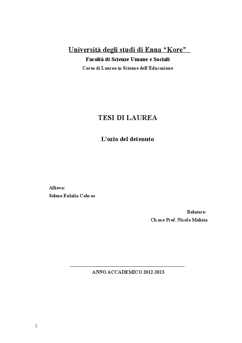 Anteprima della tesi: L'ozio del detenuto, Pagina 1