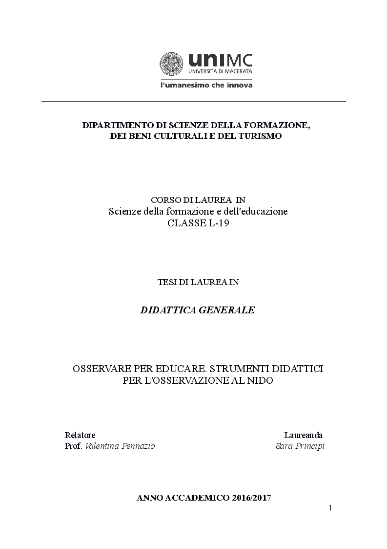 Anteprima della tesi: Osservare per educare. Strumenti didattici per l'osservazione al nido, Pagina 1