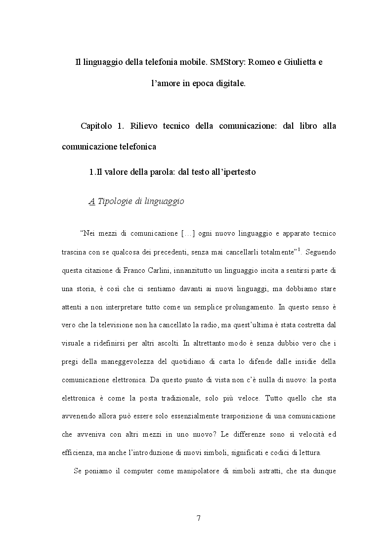 Anteprima della tesi: Il linguaggio della telefonia mobile. SMStory: Romeo e Giulietta e l'amore in epoca digitale., Pagina 4