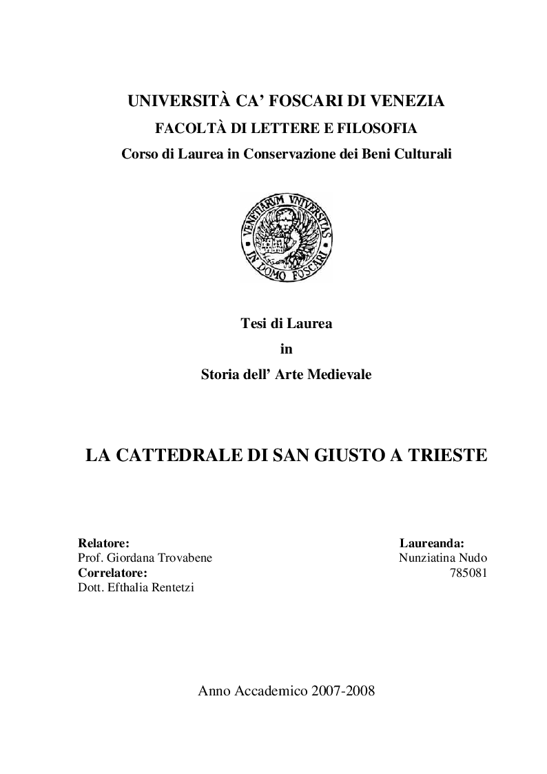 Anteprima della tesi: La cattedrale di San Giusto a Trieste, Pagina 1