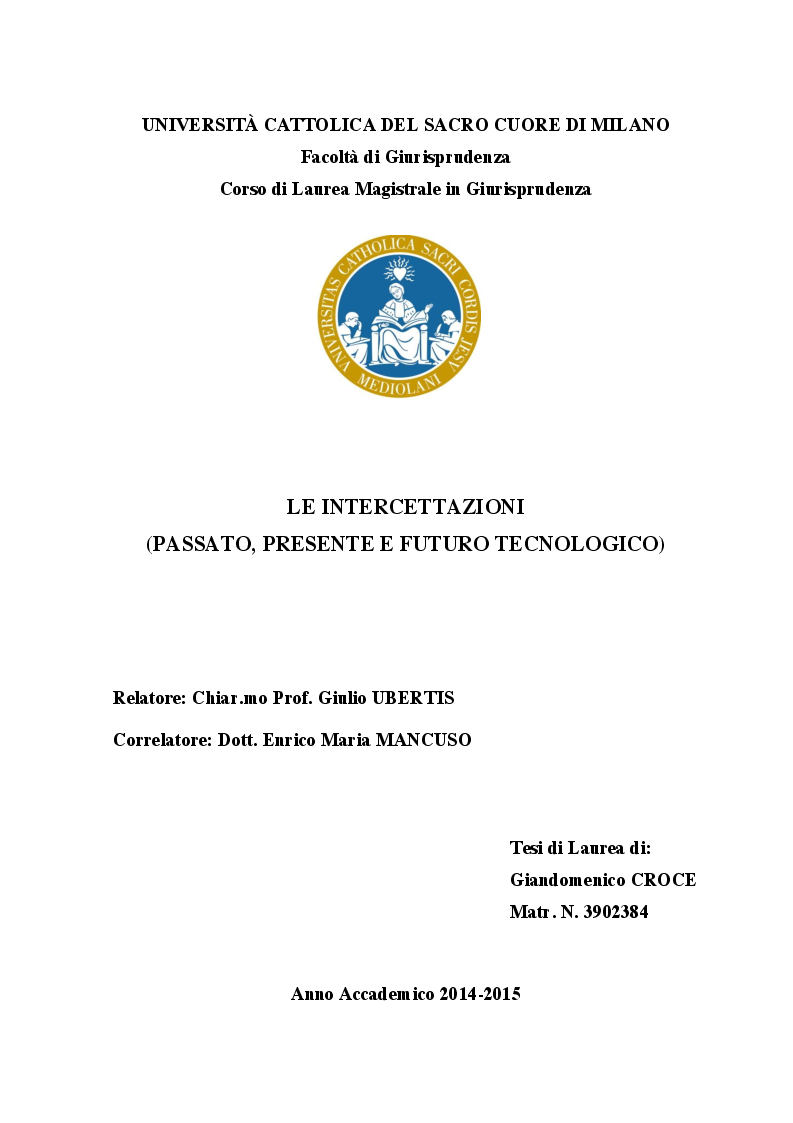 Anteprima della tesi: Le intercettazioni (passato, presente e futuro tecnologico), Pagina 1