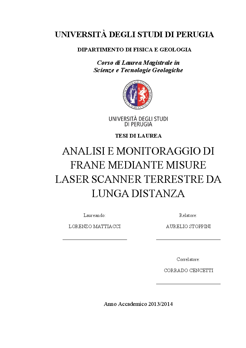 Anteprima della tesi: Analisi e monitoraggio di frane mediante misure laser scanner terrestre da lunga distanza, Pagina 1