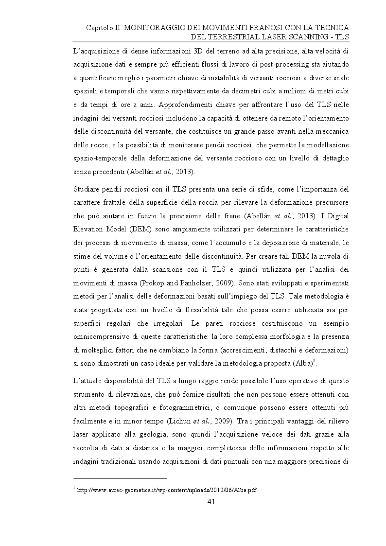 Anteprima della tesi: Analisi e monitoraggio di frane mediante misure laser scanner terrestre da lunga distanza, Pagina 3