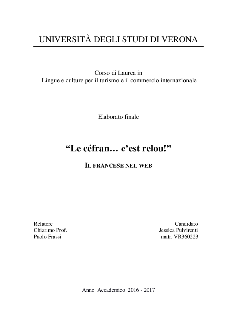 Anteprima della tesi: "Le céfran… c’est relou!" - Il francese nel web, Pagina 1