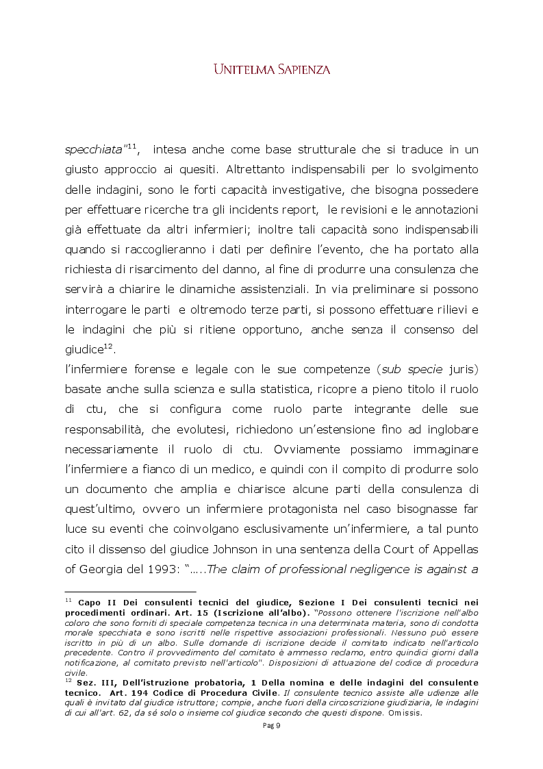 Estratto dalla tesi: La CTU infermieristica nei procedimenti di risarcimento del danno da responsabilità sanitaria