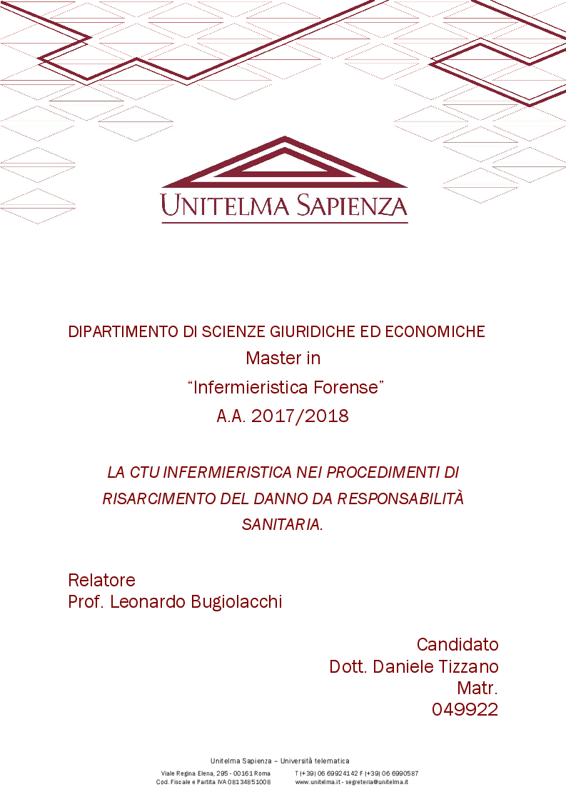 Anteprima della tesi: La CTU infermieristica nei procedimenti di risarcimento del danno da responsabilità sanitaria, Pagina 1
