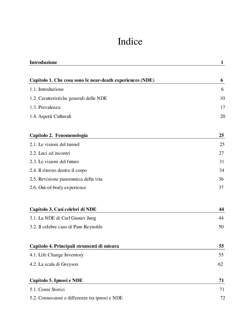 Indice della tesi: Il margine con la morte. Near-death experiences: prospettive a confronto, Pagina 1