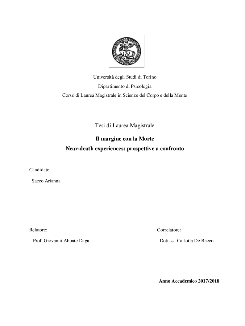 Anteprima della tesi: Il margine con la morte. Near-death experiences: prospettive a confronto, Pagina 1