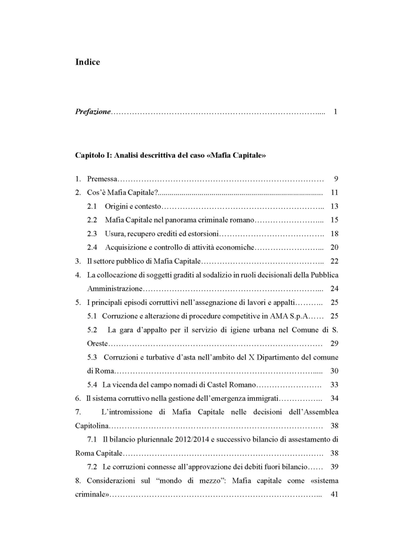 Indice della tesi: Evoluzione del fenomeno corruttivo e ruolo della criminalità organizzata: il caso Mafia Capitale, Pagina 1