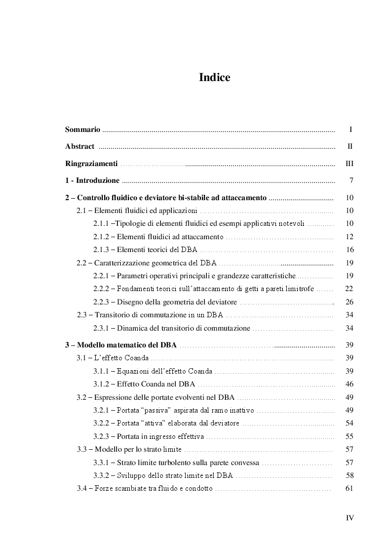 Indice della tesi: Studio e Caratterizzazione di una Valvola Deviatrice Innovativa ad effetto Coanda, Pagina 1
