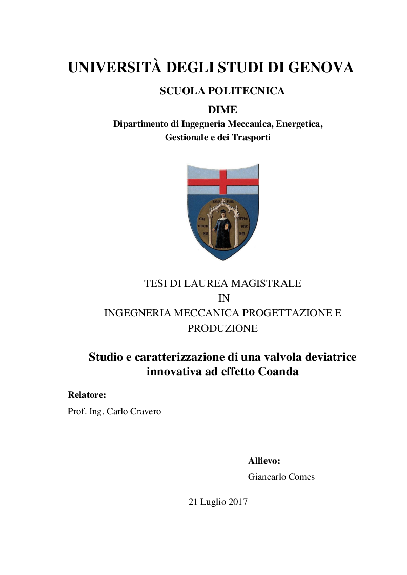 Anteprima della tesi: Studio e Caratterizzazione di una Valvola Deviatrice Innovativa ad effetto Coanda, Pagina 1