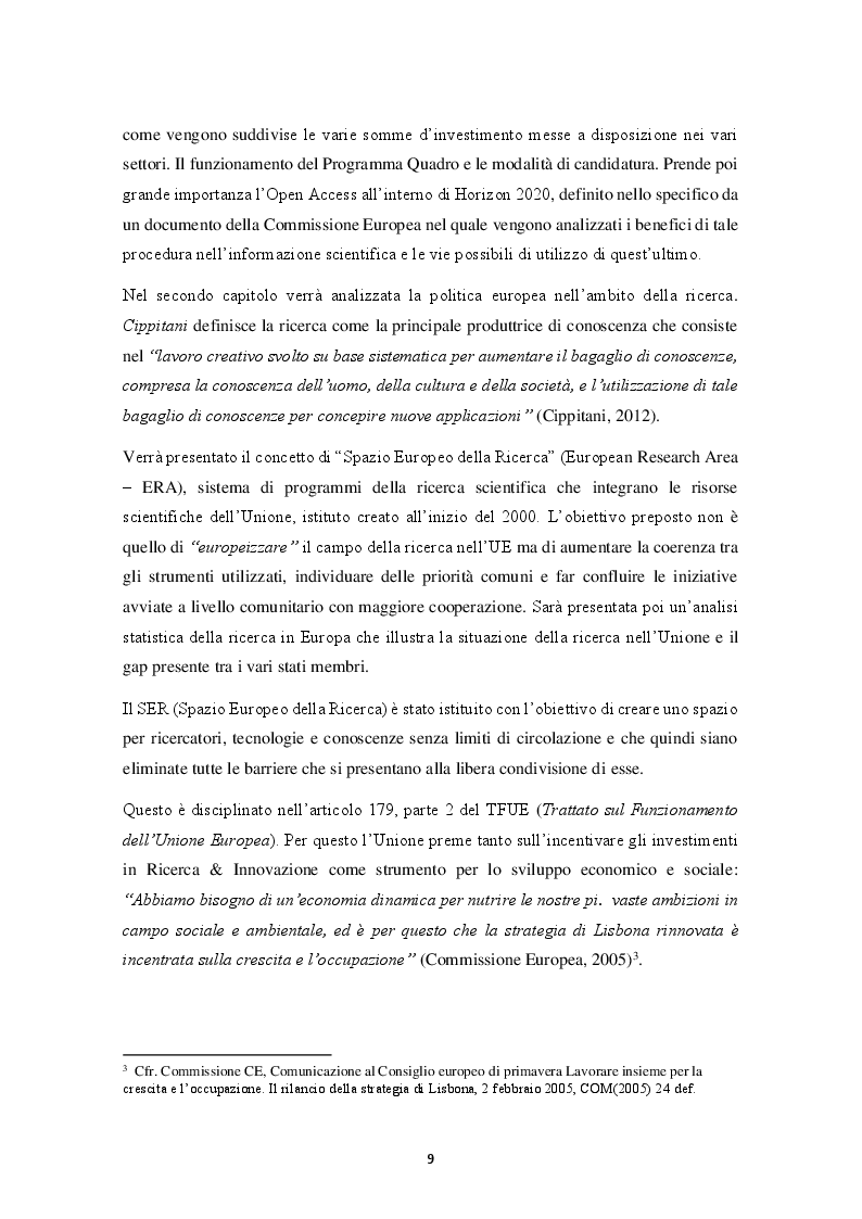 Anteprima della tesi: HORIZON 2020 – Il programma quadro per la ricerca e l'innovazione. La progettazione europea., Pagina 4