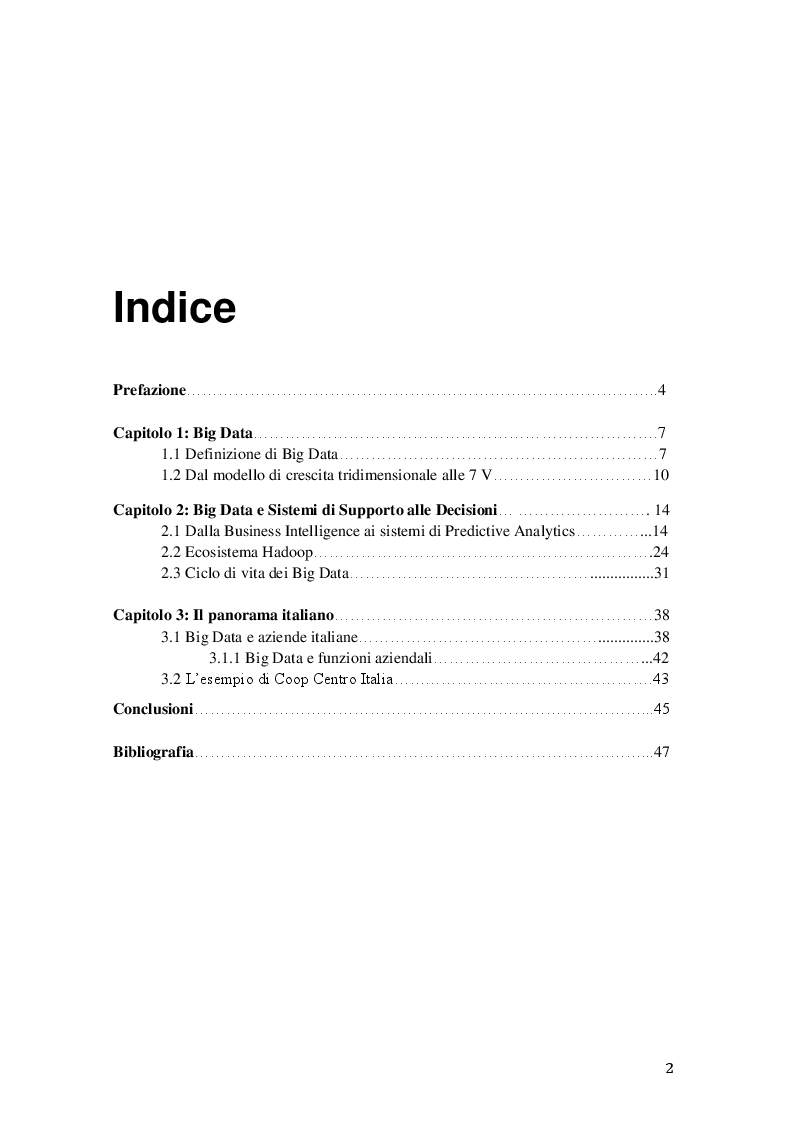 Indice della tesi: Big Data: dalla Business Intelligence alla Predictive Analytics, Pagina 1