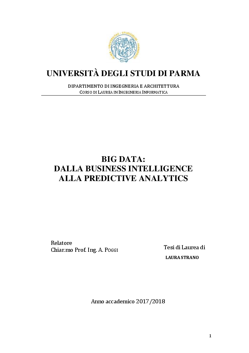 Anteprima della tesi: Big Data: dalla Business Intelligence alla Predictive Analytics, Pagina 1